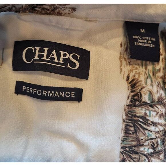 Chaps Button Down Shirt Men's Medium White Flannel Hunting Elk Pheasant Print - Picture 3 of 4